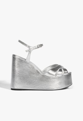 Sandália Plataforma Couro Prateada