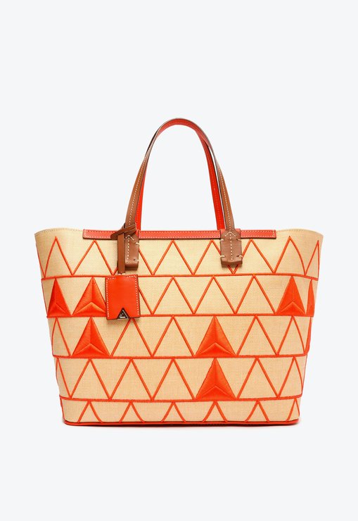Bolsa Shopping Grande Triangle Nina Bege e Laranja