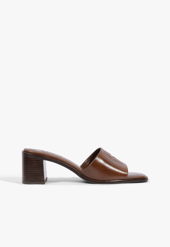 Tamanco Mule Modern Salto Bloco Couro Marrom