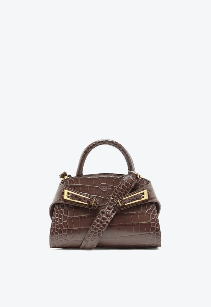 Bolsa Emery Média Tote Couro Croco Marrom
