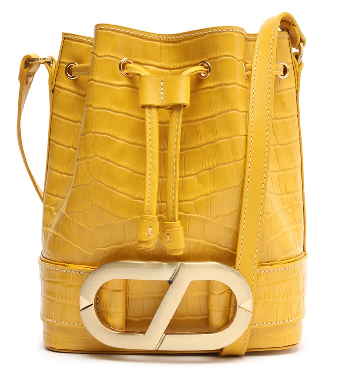 Bolsa Tiracolo Bucket Eloise Couro Croco Amarela