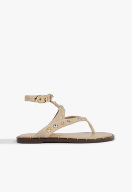 Sandália Rasteira Couro Suede Bege