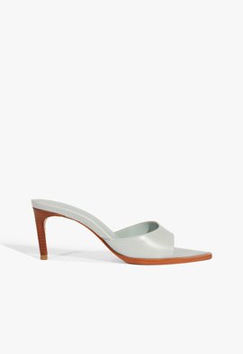 Sandália Mule Salto Couro Madeira Azul