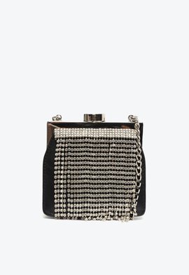 Mini Bag Couro Cristais Preta