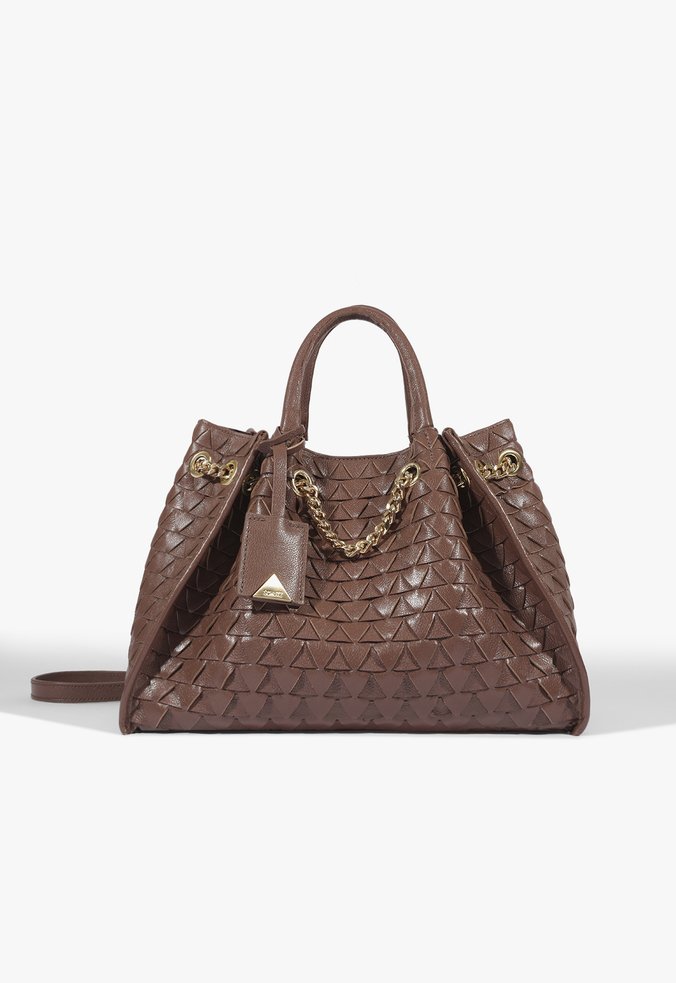 Bolsa Grande Tote Rosa Couro Tressê Metais