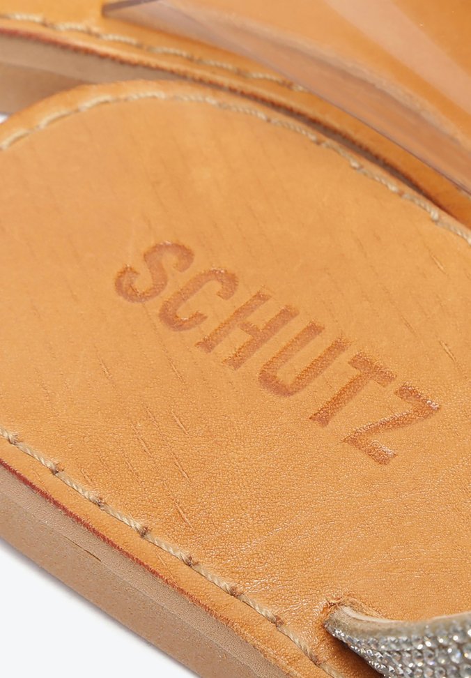 Sandália Rasteira Schutz Logo Vinil Bege Sandália Rasteira Schutz Logo Vinil Bege
