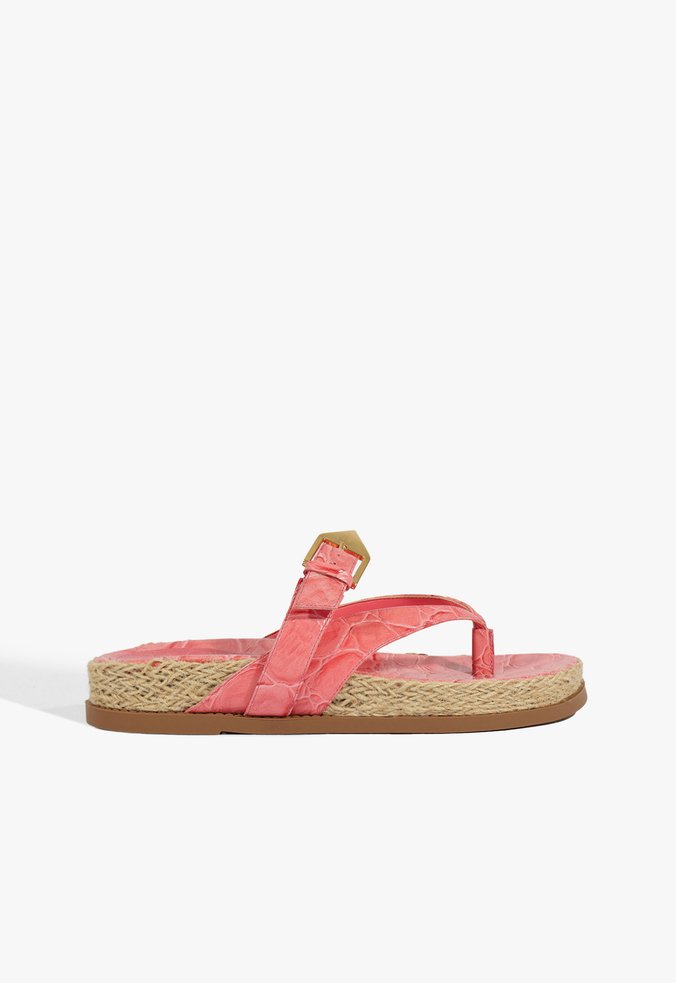 Sandália Papete Scalea Couro Croco Pink
