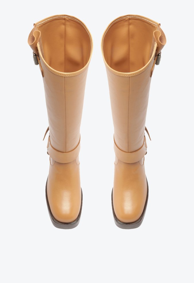 Bota Salto Alto Couro Marrom Claro