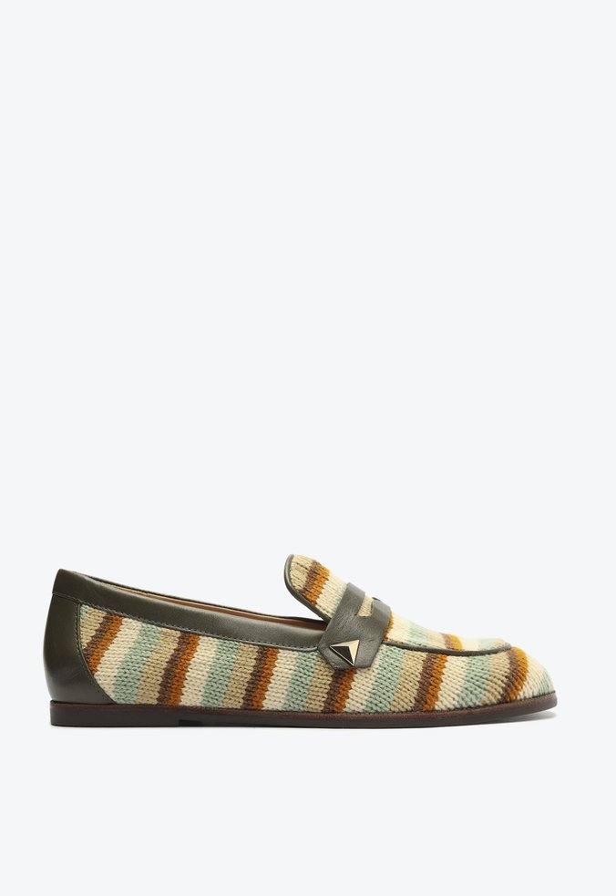 Mocassim Tecido Estampado Neutro Verde