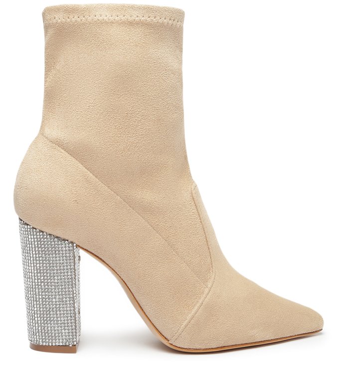 Bota Cano Médio Salto Bloco Glitter Bege