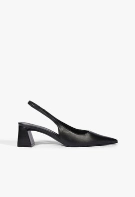 Slingback Couro Salto Médio Bloco Preto