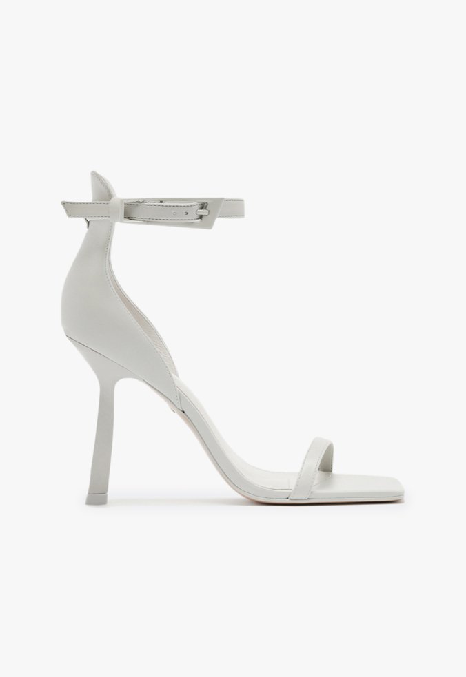 Sandália Salto Alto Ciara Couro Cinza