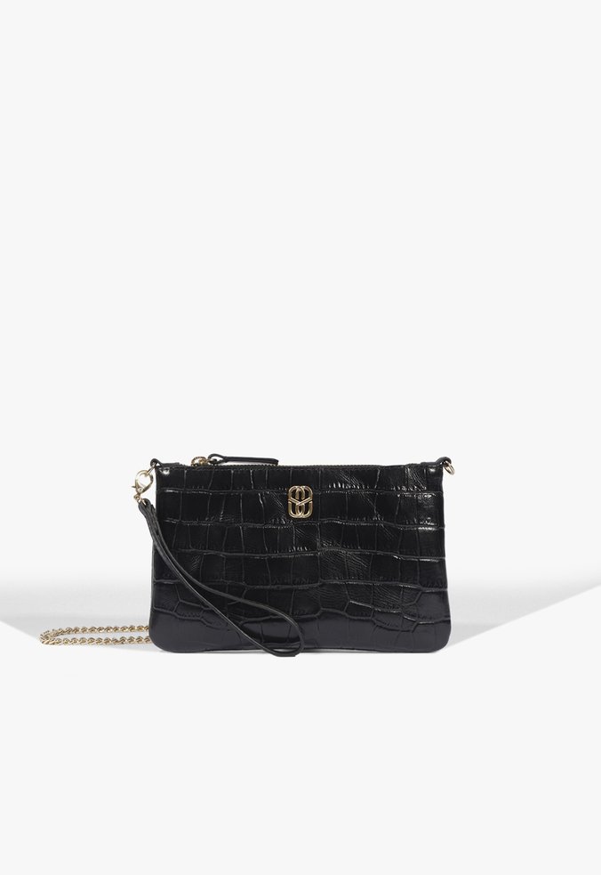 Vista 3 Bolsa Clutch Jennie Couro Preta | Schutz Preto Preto