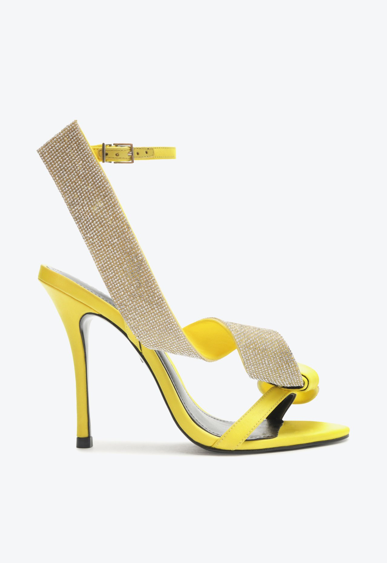 Sandália Cetim Kirsten Salto Alto Fino Amarela | Schutz