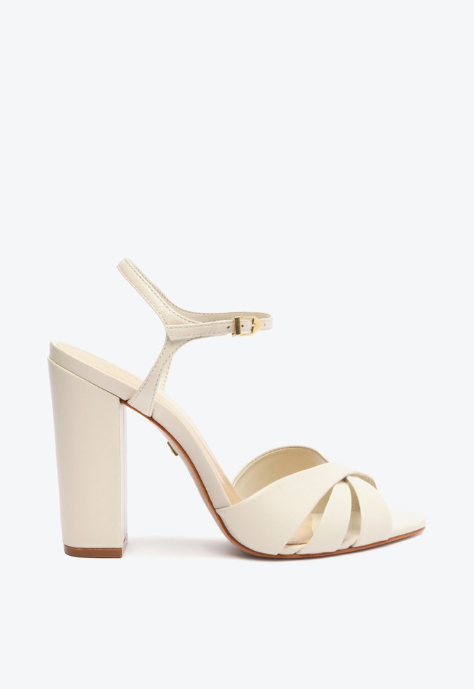 Sandália Keefa High Block Couro Off White