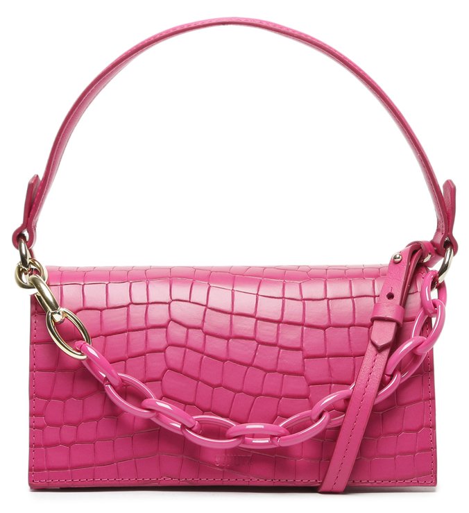 Bolsa Tiracolo Pequena Liz Couro Croco Rosa