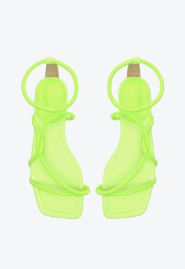 Sandália Rasteira Bico Quadrado Entrelaçada Verde Neon
