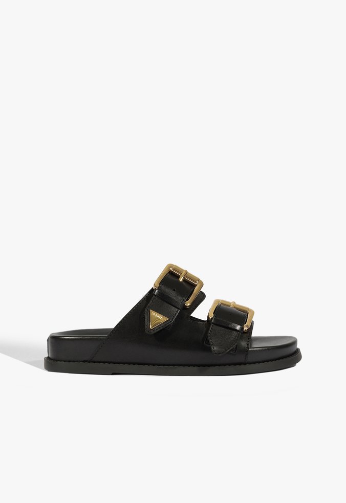 Sandália Papete Aurora Couro Preto