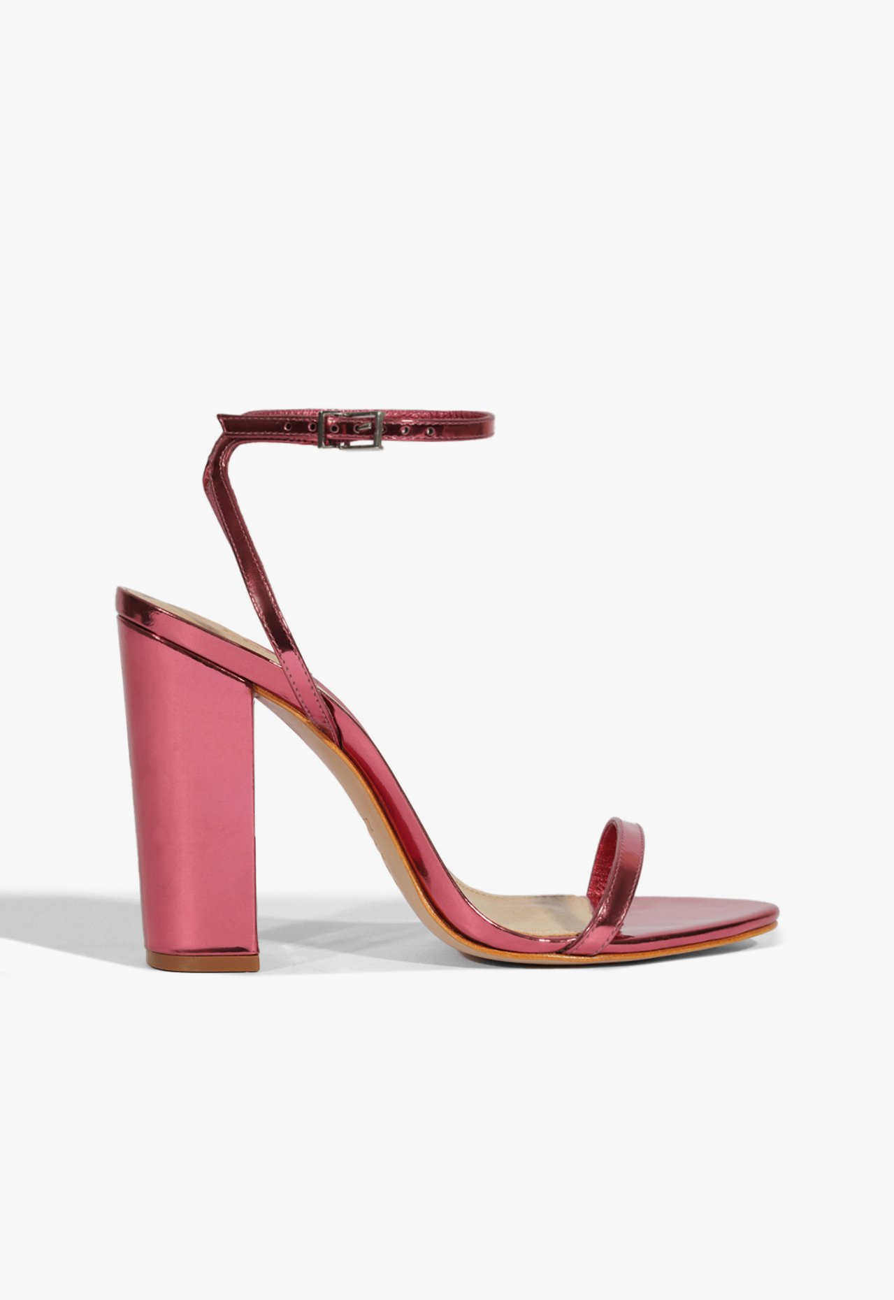 Sandália Salto Bloco Alto Couro Metalizada Dourada | Schutz