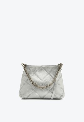 Bolsa Pequena Tiracolo Squared Couro Prateada