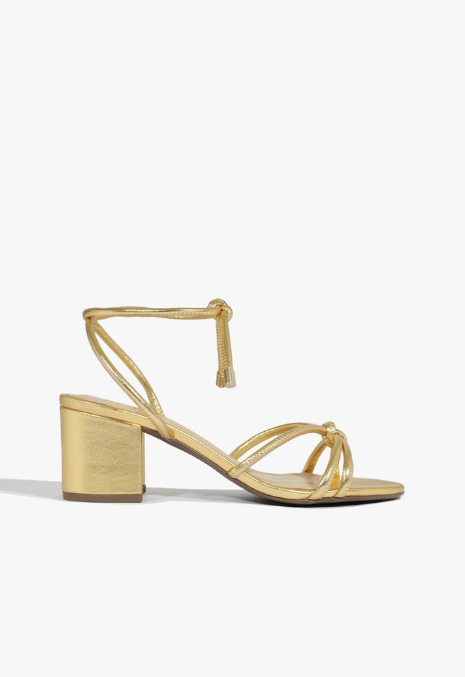 Sandália Block Heel Trama GOLD