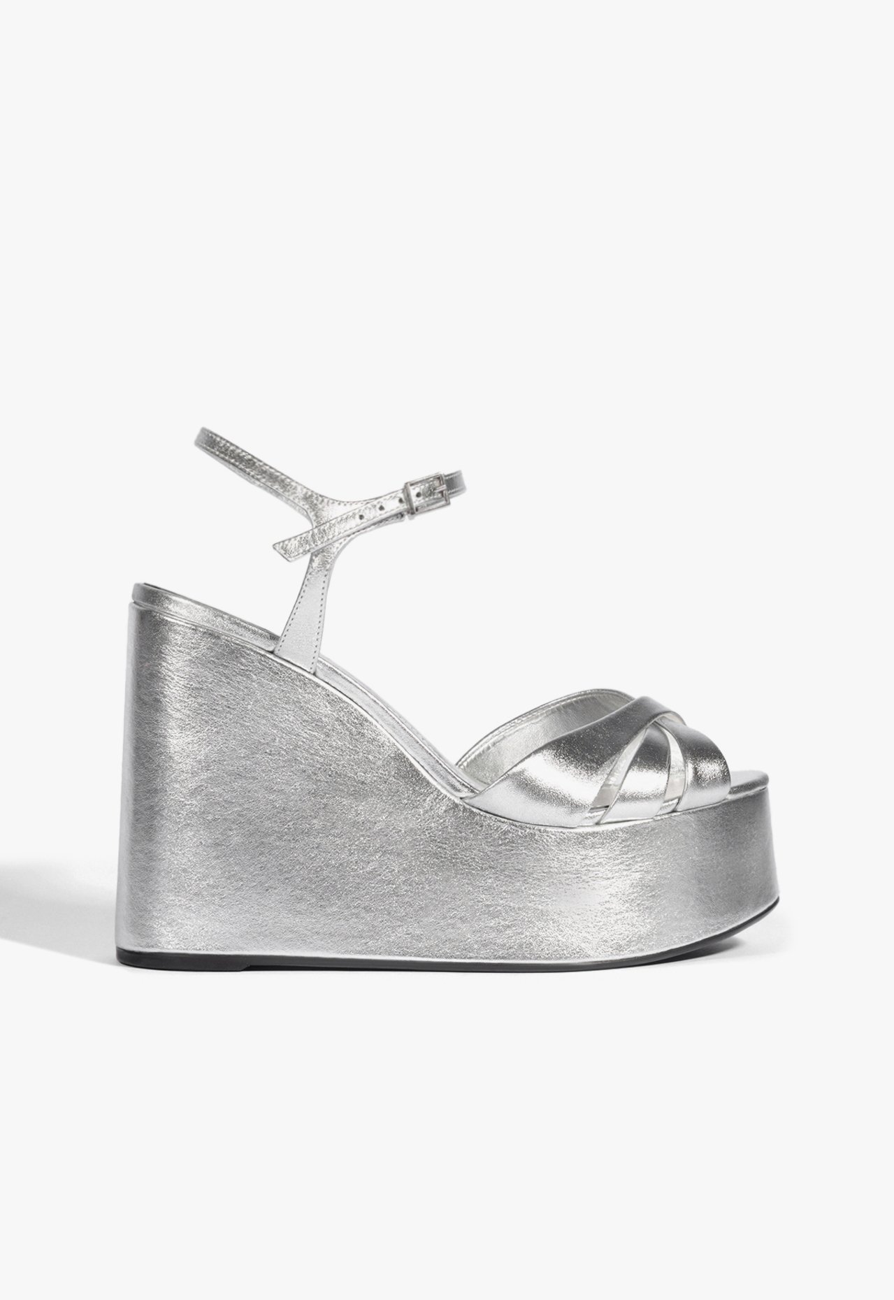 Sandália Plataforma Couro Prateada | Schutz