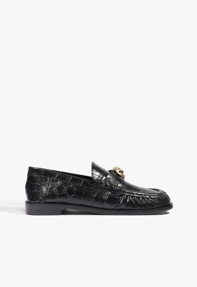 Mocassim Leoness Couro Croco Preto