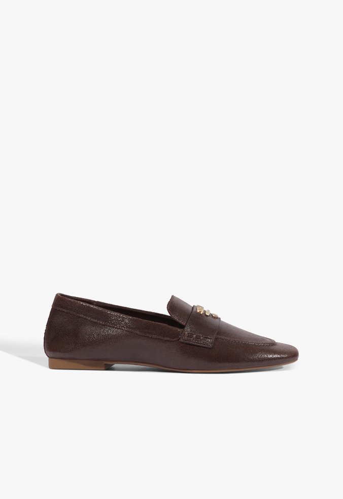 Mocassim Bico Quadrado Couro Marrom Escuro