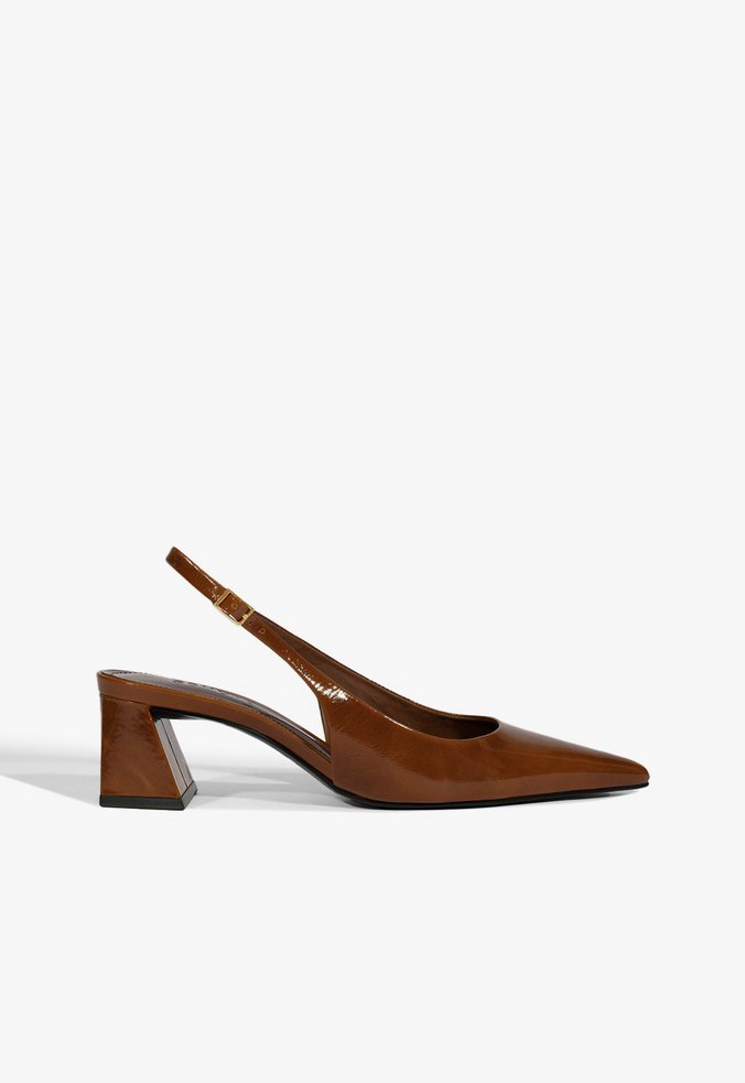 Scarpin Slingback Rhonda Mid Verniz Marrom