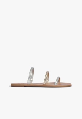 Sandália Rasteira Couro Prata