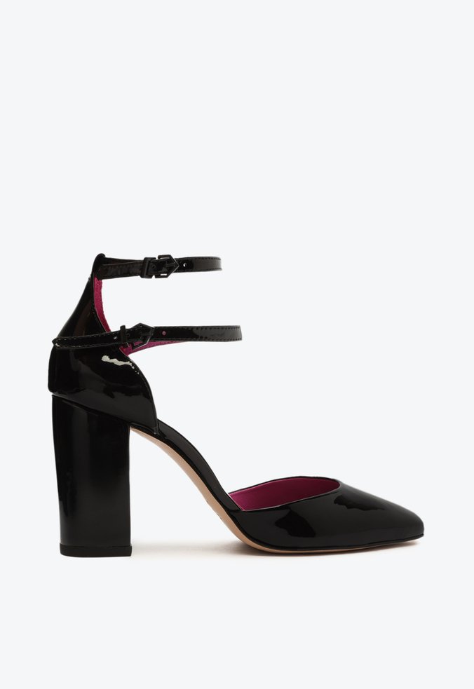 Sapato Scarpin Salto Bloco Verniz Boneca Preto