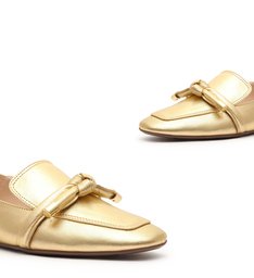 Sapato Mocassim Nó Metalizado Dourado