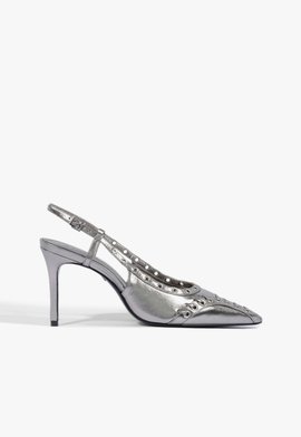 Sapato Scarpin Slingback Verniz Prata