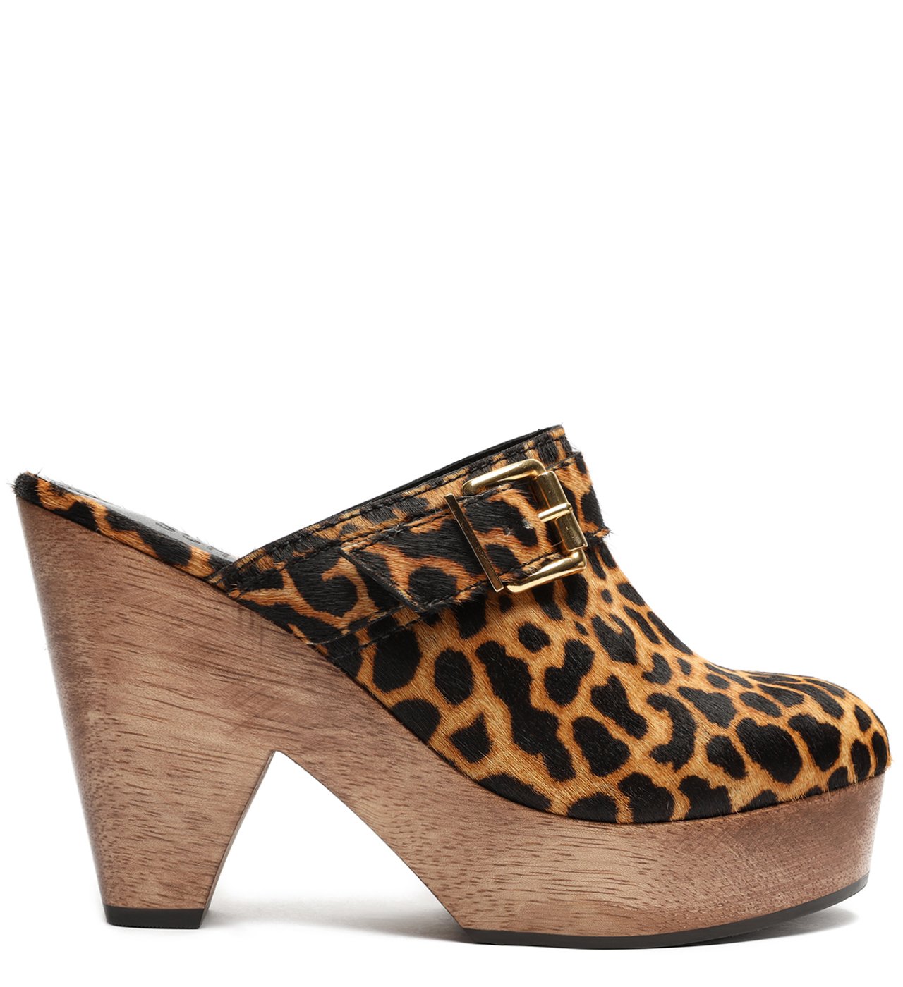 Sapato Mule Clog Salto Alto Madeira Estampa On a Schutz