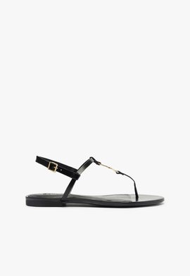 Sandália Rasteira Statement Flats Couro Preta