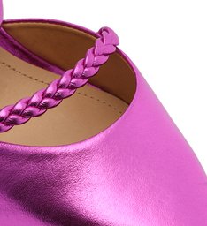 Sapato Scarpin Lunah Amarração Metalizado Rosa