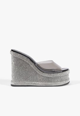 Sandália Plataforma Anabela Brilho Preta