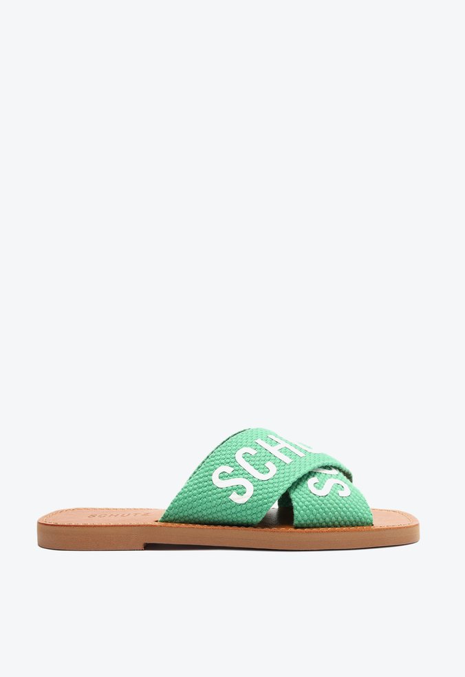 Sandália Rasteira de X Schutz Logo Verde