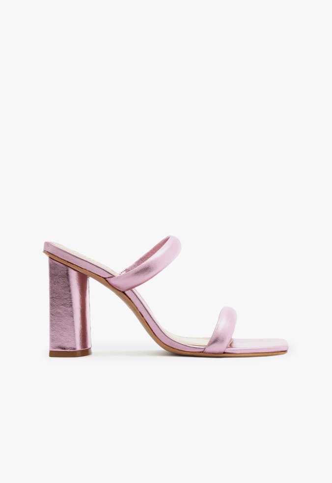 Sandália Salto Bloco Ully Couro Rosa