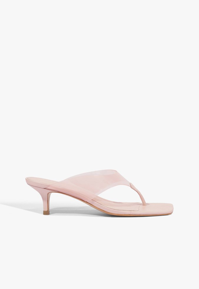 Sandália Salto Fino Bico Quadrado Rosa