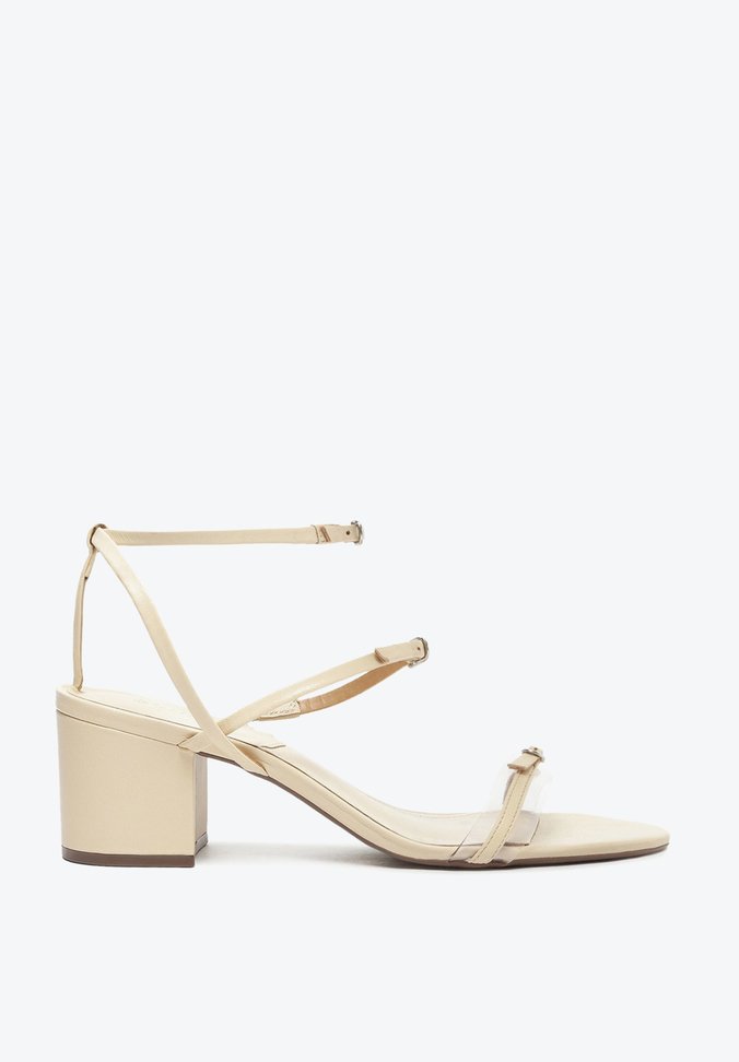 Sandália Salto Bloco Médio Fivela Couro Branca Schutz