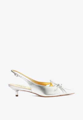 Slingback Zane Couro Laço Prata