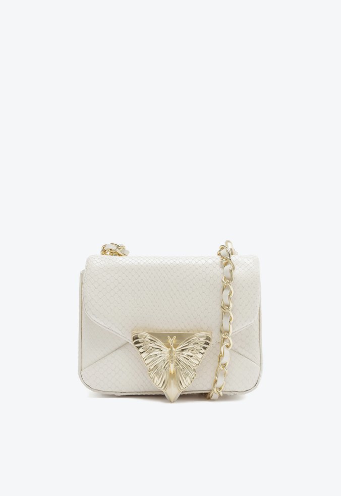 Bolsa Butterfly Tiracolo Pequena Couro Snake Branca