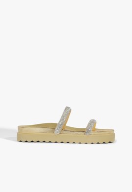 Sandália Papete Sparks Tiras Brilho Dourada