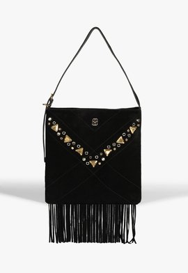 Bolsa Mally Tiracolo Pequena Franjas Camurça Preto