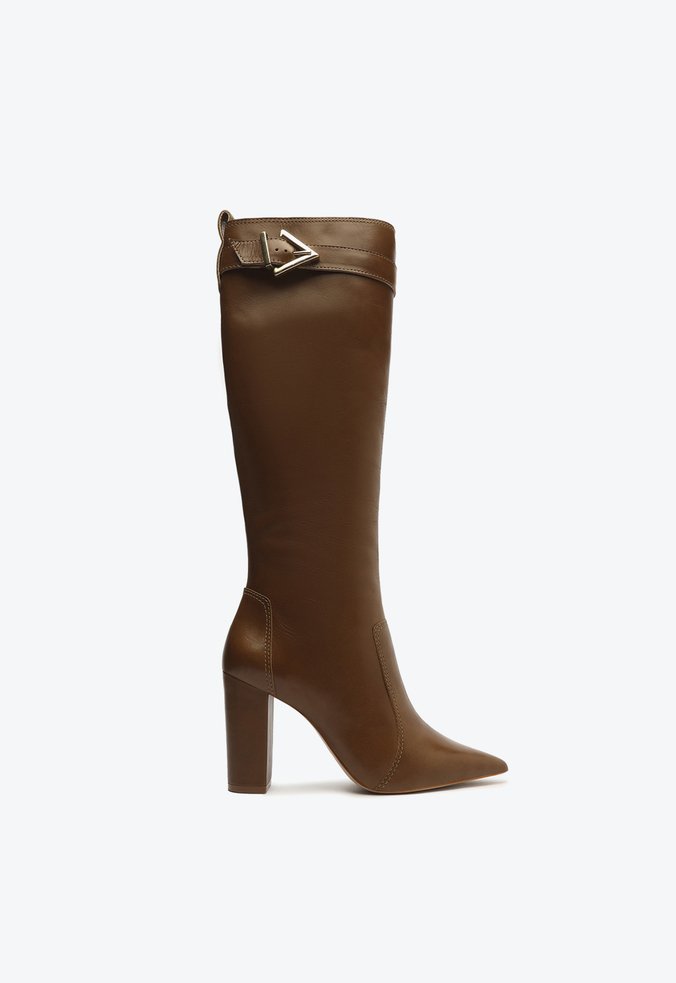 Bota Cano Longo Couro Marrom