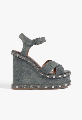 Sandália Plataforma Tifani Couro Jeans
