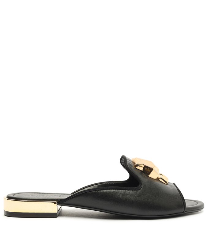Sapato Mule Baixo Aberto Couro Preto Panther