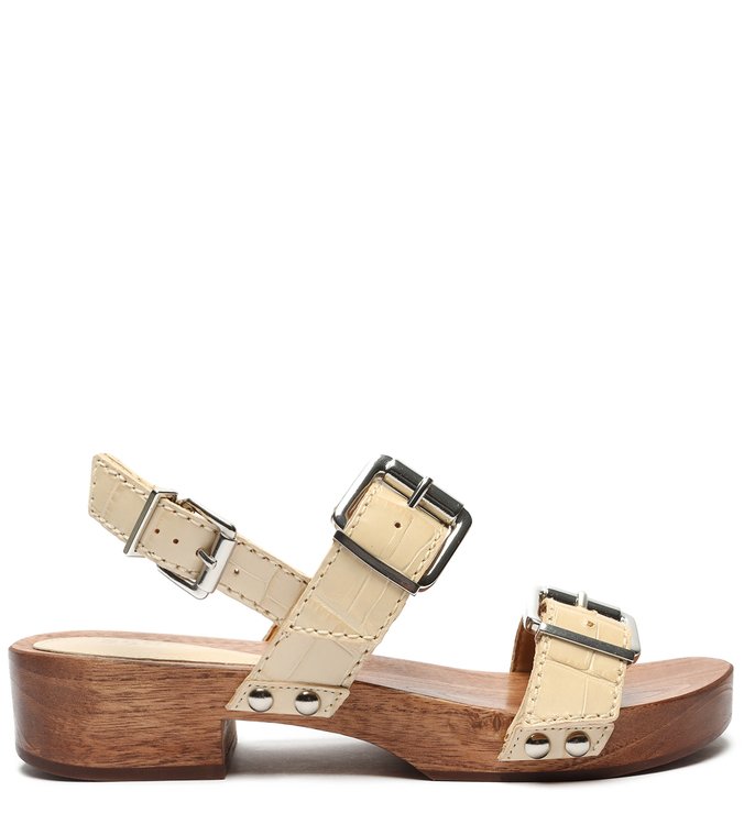 Sandália Salto Bloco Croco Creme