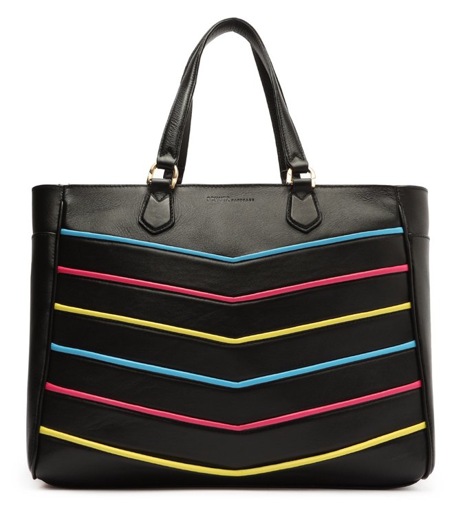 Bolsa Tote Grande Becky Couro Preta Colorida